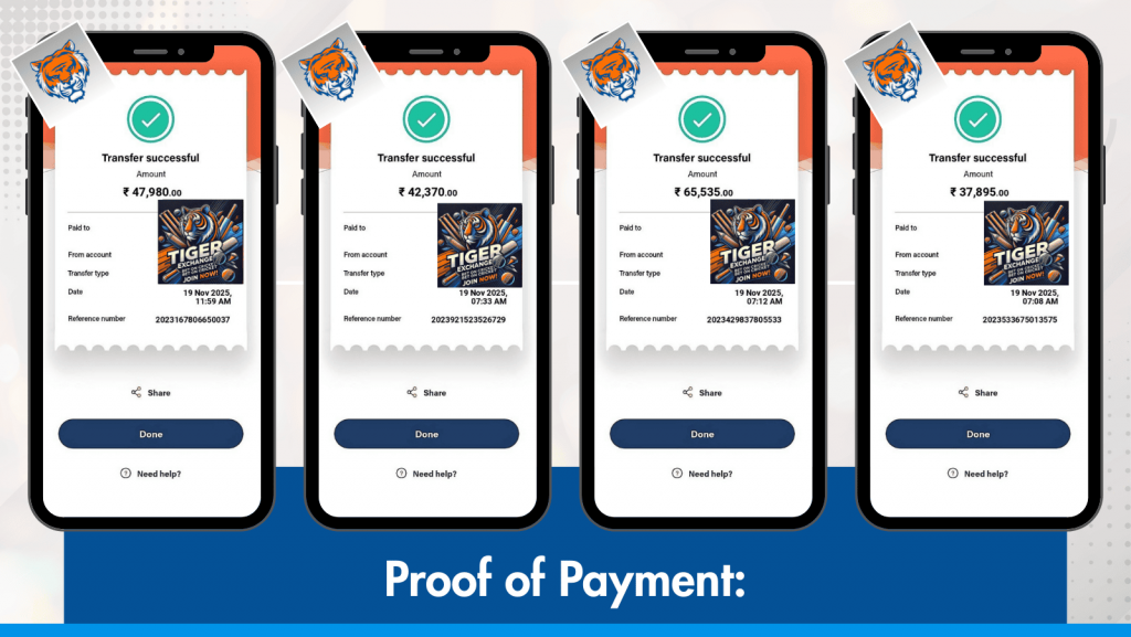 Tigerexch proof of payment withdrawal screenshots showing successful transactions